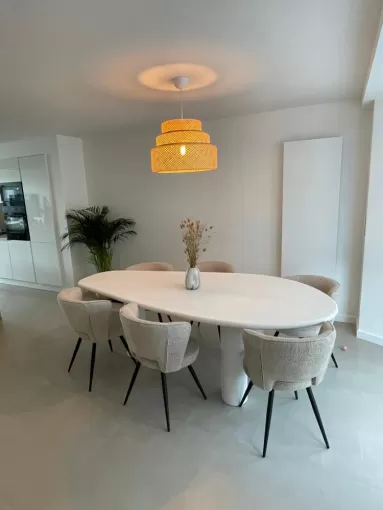 table organique et chaises de salle à manger
