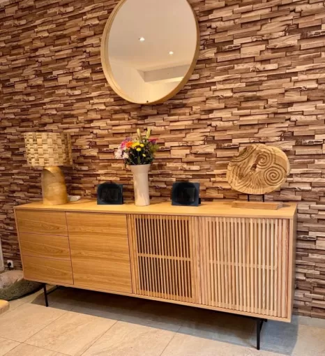 Dressoir Dunes avec 2 portes persiennes, 1 porte lisse et 3 tiroirs