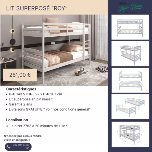 Découvrez le lit blanc superposé tendance chez SRL MEUBLES STYLE-DECOR, Comines-Warneton, SRL MEUBLES STYLE-DECOR