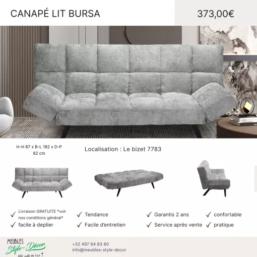 Découvrez le magnifique canapé lit gris chez SRL MEUBLES STYLE-DECOR, Comines-Warneton, SRL MEUBLES STYLE-DECOR