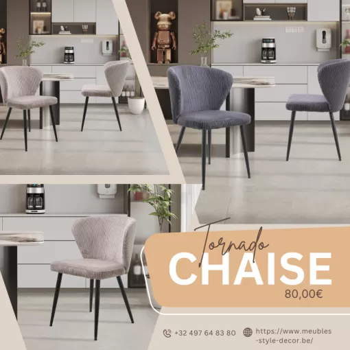 Pour les intérieurs de Seclin : La chaise "TORNADO", confort et design côtelé., Comines-Warneton, SRL MEUBLES STYLE-DECOR
