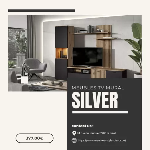 MEUBLES TV MURAL "SILVER" : La touche design pour votre salon à la Chapelle d'Armentières, Comines-Warneton, SRL MEUBLES STYLE-DECOR