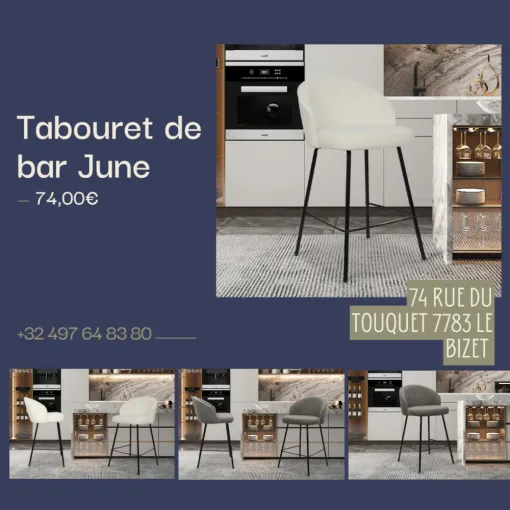 Le tabouret "JUNE" : Le confort stylé qui s'invite dans votre cuisine pas loin de Fleurbaix., Comines-Warneton, SRL MEUBLES STYLE-DECOR