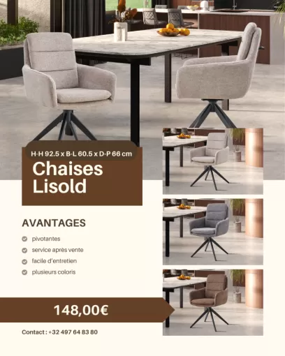 Chaise pivotante Lisold – Confort moderne près de Comines et Armentières, Comines-Warneton, SRL MEUBLES STYLE-DECOR