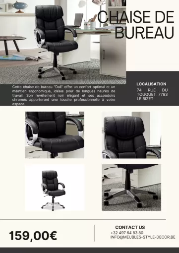Un fauteuil de direction très rembourrer avec un dossier haut ergonomique près au Ploegsteert, Comines-Warneton, SRL MEUBLES STYLE-DECOR