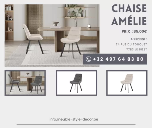 CHAISE "AMÉLIE" : L'ÉLÉGANCE ET LE CONFORT à seulement quelques km d'Arras , Comines-Warneton, SRL MEUBLES STYLE-DECOR