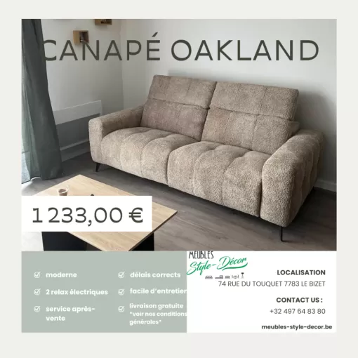 Canapé Oakland – Confort moderne près de Comines-Warneton, Comines-Warneton, SRL MEUBLES STYLE-DECOR