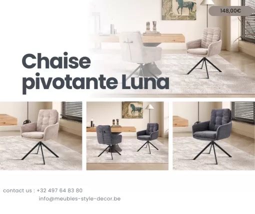 CHAISE PIVOTANTE "LUNA" : LE CONFORT ROTATIF DESIGN, EXPÉDIABLE JUSQU'À TOULOUSE !, Comines-Warneton, SRL MEUBLES STYLE-DECOR