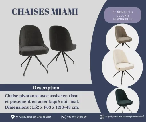 Livraison de la chaise Miami à Calais – élégance et confort pivotant, Comines-Warneton, SRL MEUBLES STYLE-DECOR