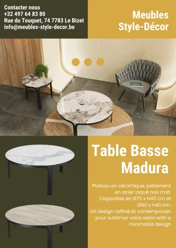 Table basse Madura livrée à Bruxelles : découvrez nos options en céramique et verre, Comines-Warneton, SRL MEUBLES STYLE-DECOR