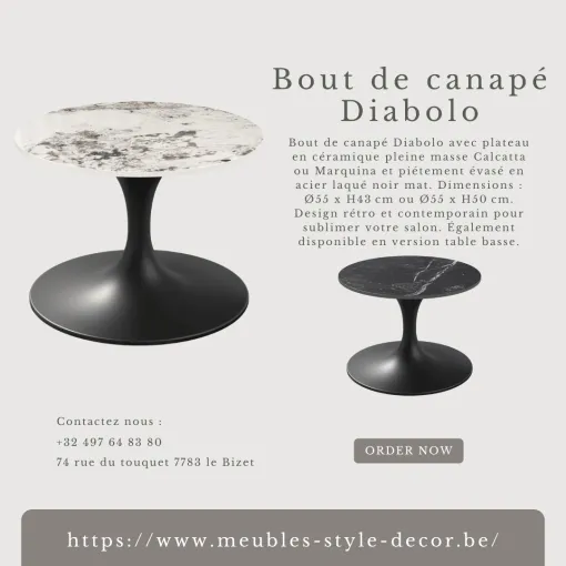 Découvrez le bout de canapé diabolos : élégance et modernité, Comines-Warneton, SRL MEUBLES STYLE-DECOR